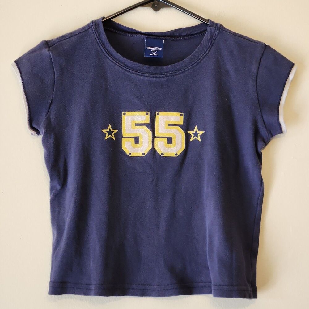 Vintage 90s Sideout Sport Graphic '55' T Shirt Youth Medium 10/12 Navy Blue USA